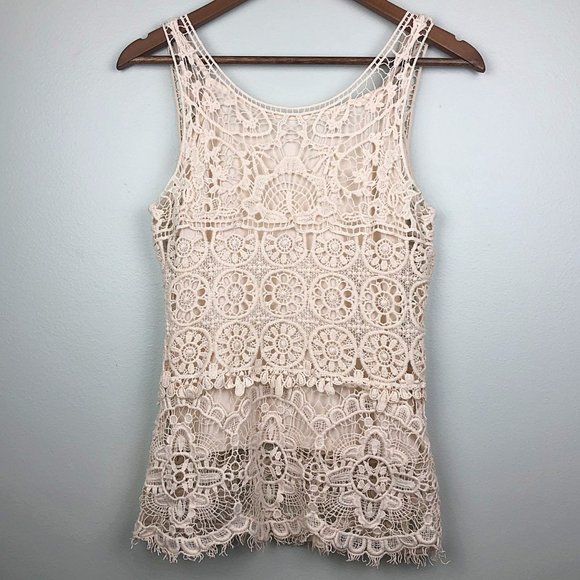 Ultra Pink Tops - NEW Crochet Lace Embroidery Sleeveless Boho Blouse